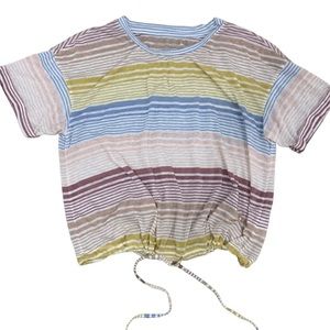 American Eagle Striped Rainbow Cuffed Short Sleeve Drawstring Tie Size XS